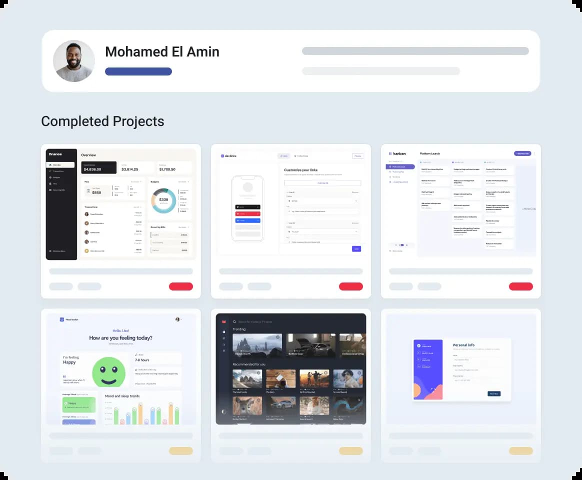 Landing pages and dashboards of several full-stack projects