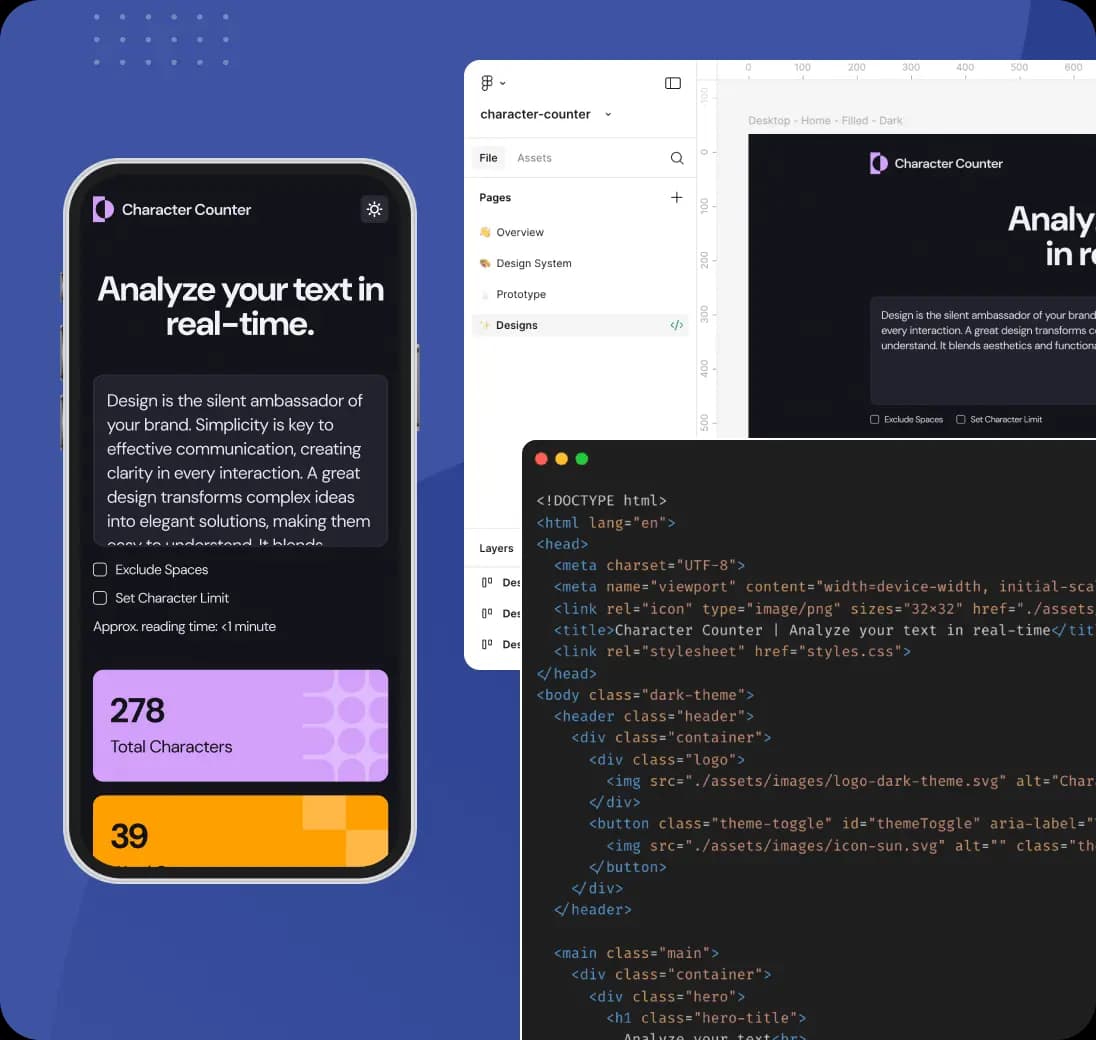 Design mockup, mobile site, and code editor